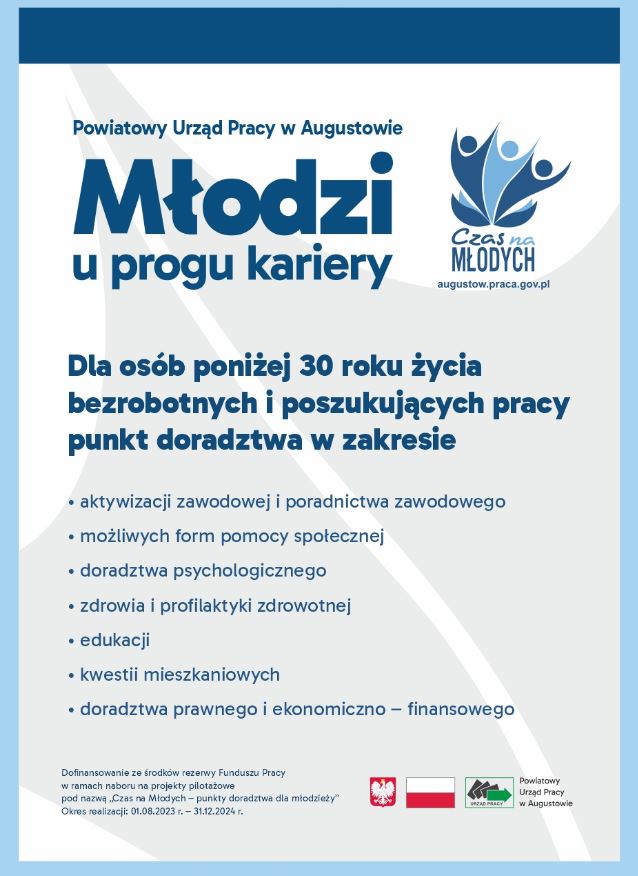 „MŁODZI U PROGU KARIERY” – POWIATOWY URZAD PRACY W AUGUSTOWIE

Dla osób bezrobotnych i poszukując…