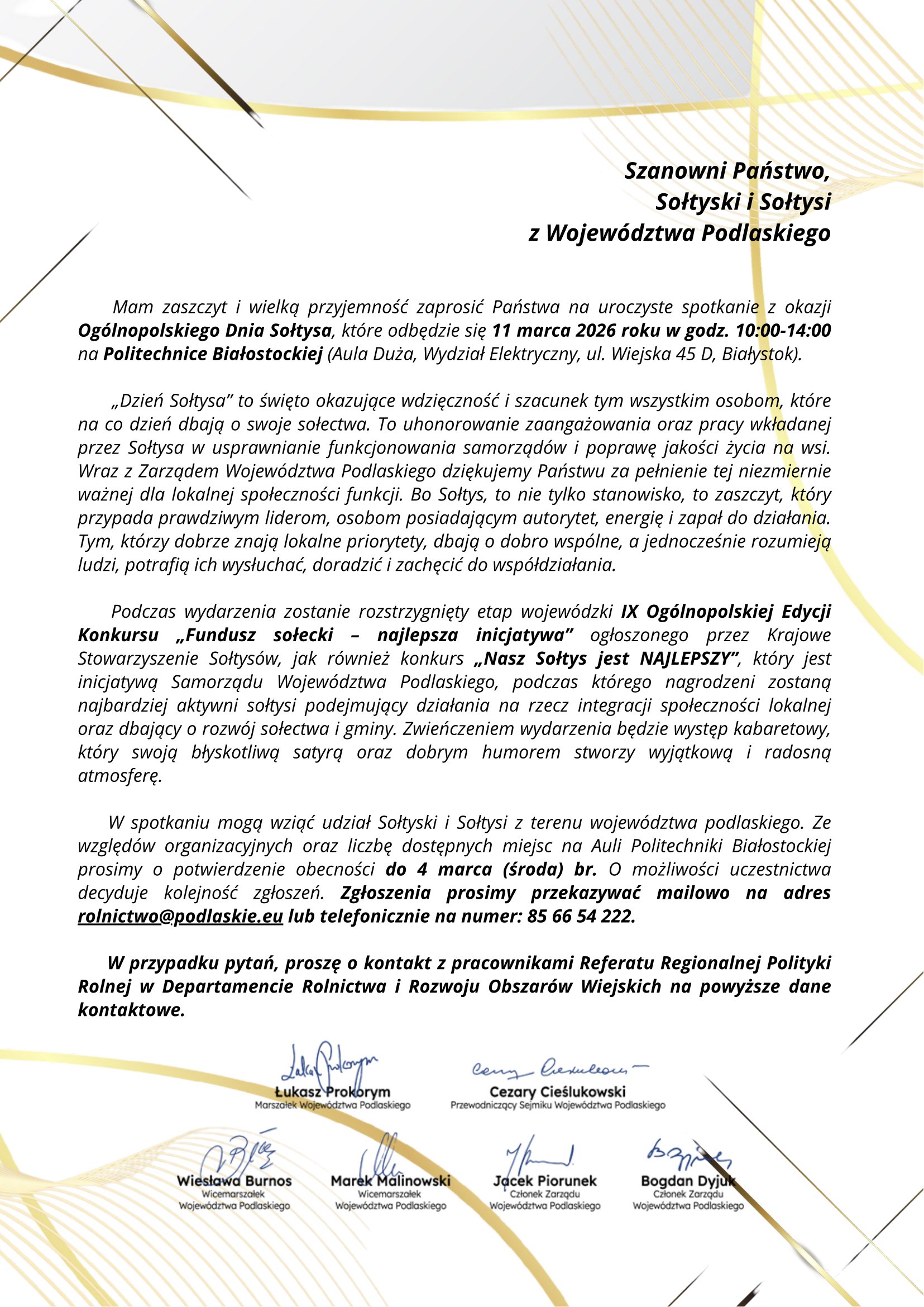 Zaproszenie na spotkanie z okazji Ogólnopolskiego Dnia Sołtysa