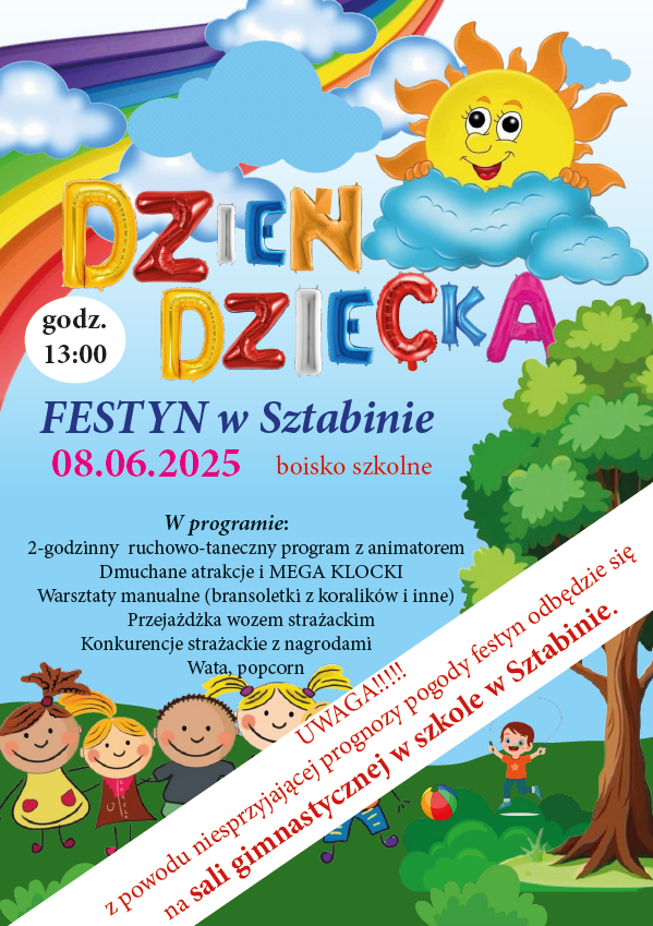 Uwaga – zmiana miejsca festynu!
W związku z niesprzyjającą prognozą pogody na niedzielę jesteśmy z…
